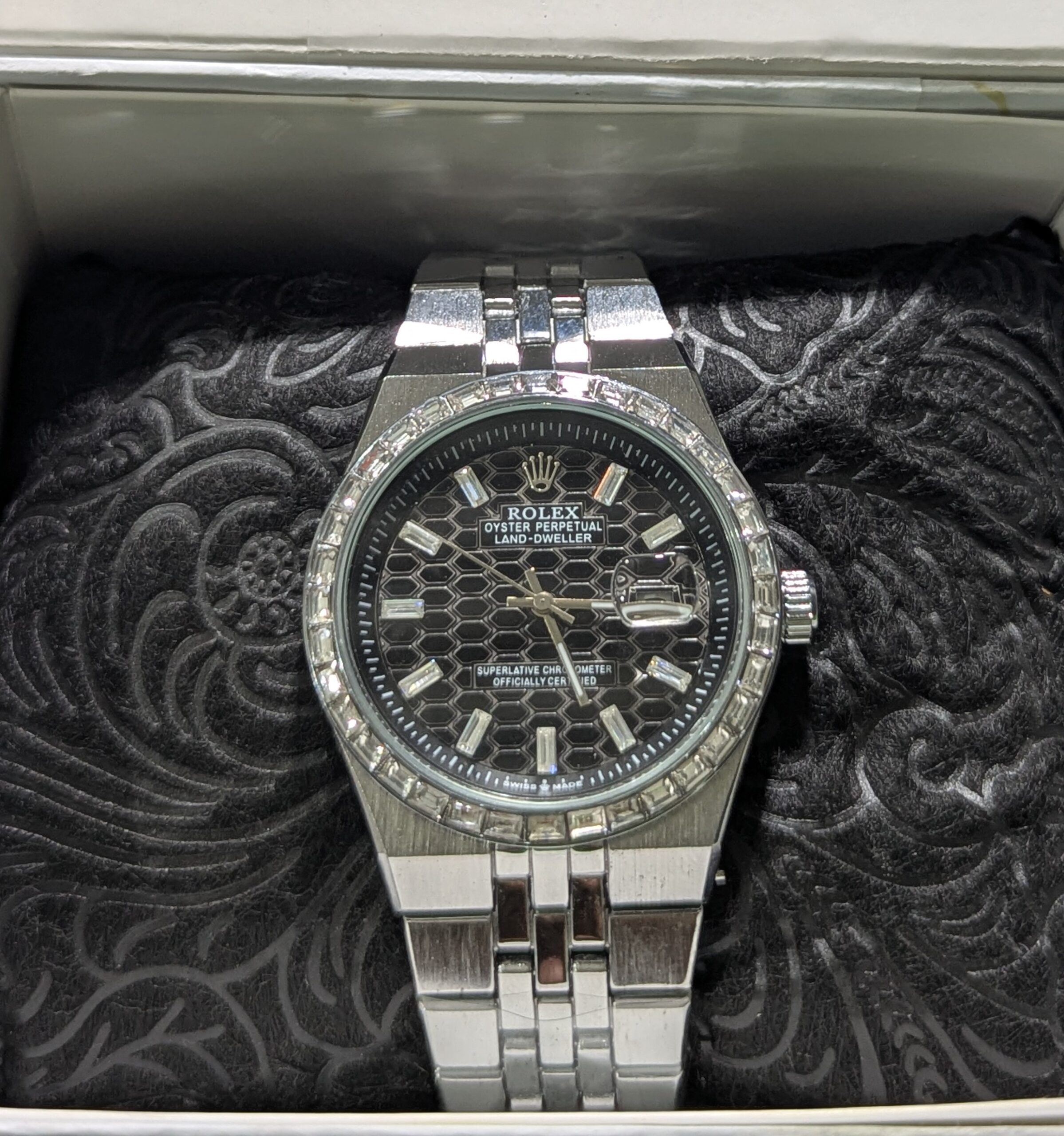 ROLEX Oyster Perpetual Land-Dweller Diamond Bezel – Stainless Steel Luxury Watch (Black Dial)