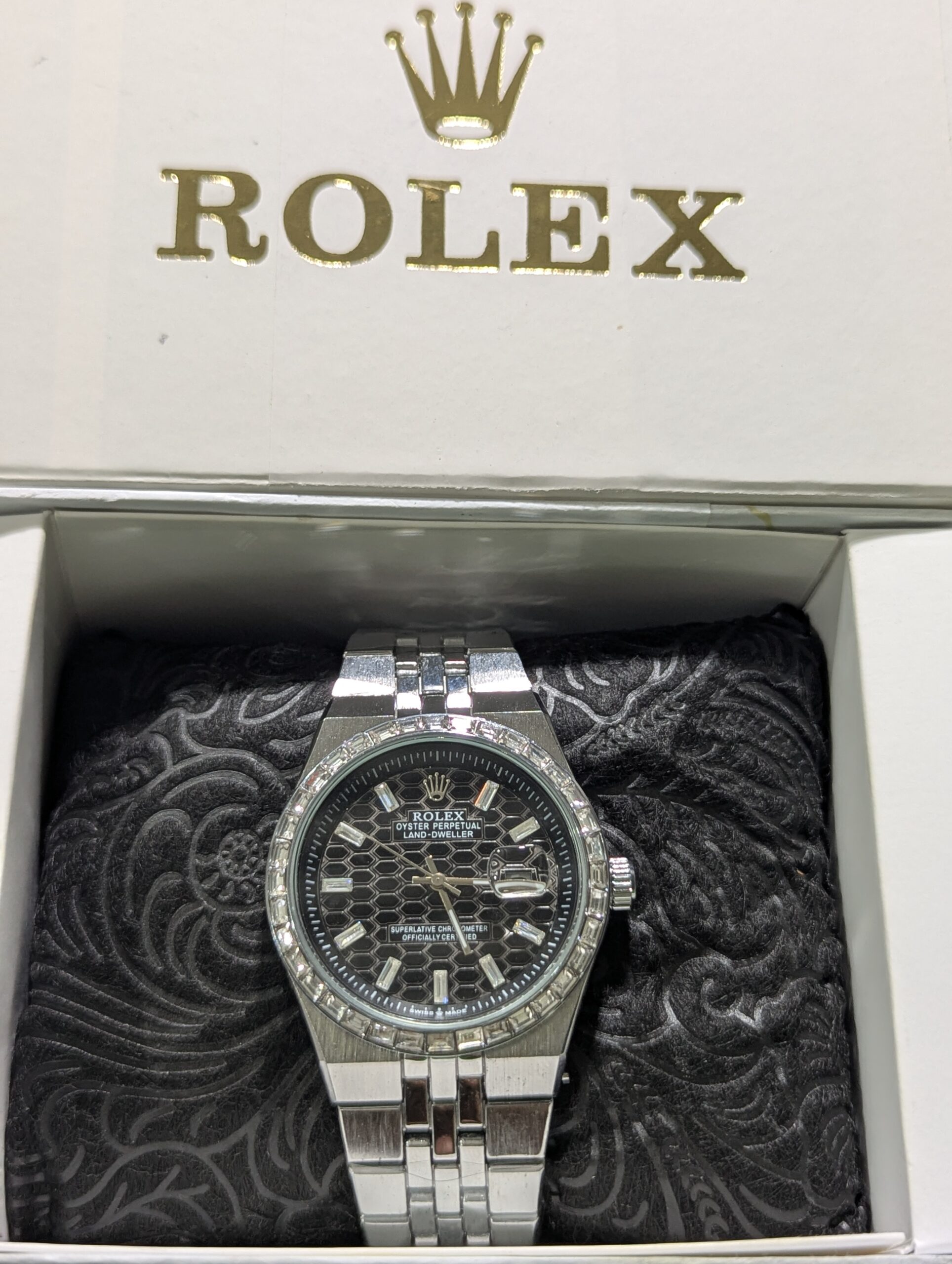 ROLEX Oyster Perpetual Land-Dweller Diamond Bezel – Stainless Steel Luxury Watch (Black Dial) - Image 5