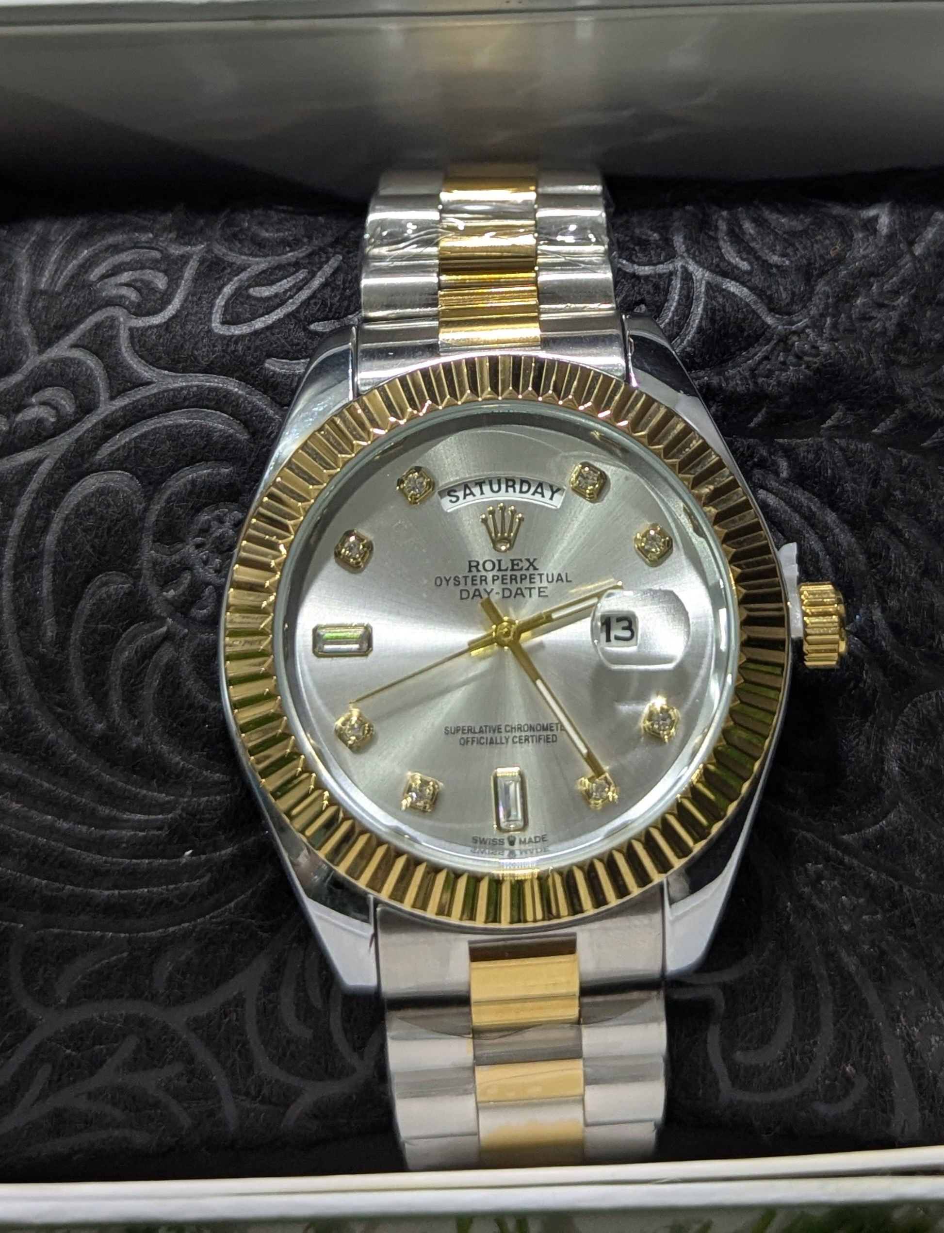 Rolex Luxury Watch Oyster Perpetual Day-Date Two-Tone (Silver Dial, Gold & Stainless Steel) - Image 2