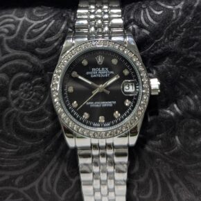 ROLEX Women’s Luxury Watch Oyster Perpetual Datejust & Diamond Bezel (Black Dial, Stainless Steel)