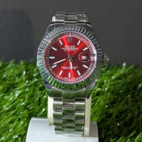 ROLEX Watch Red Sunburst Dial With Oyster Perpetual Datejust & Stainless Steel