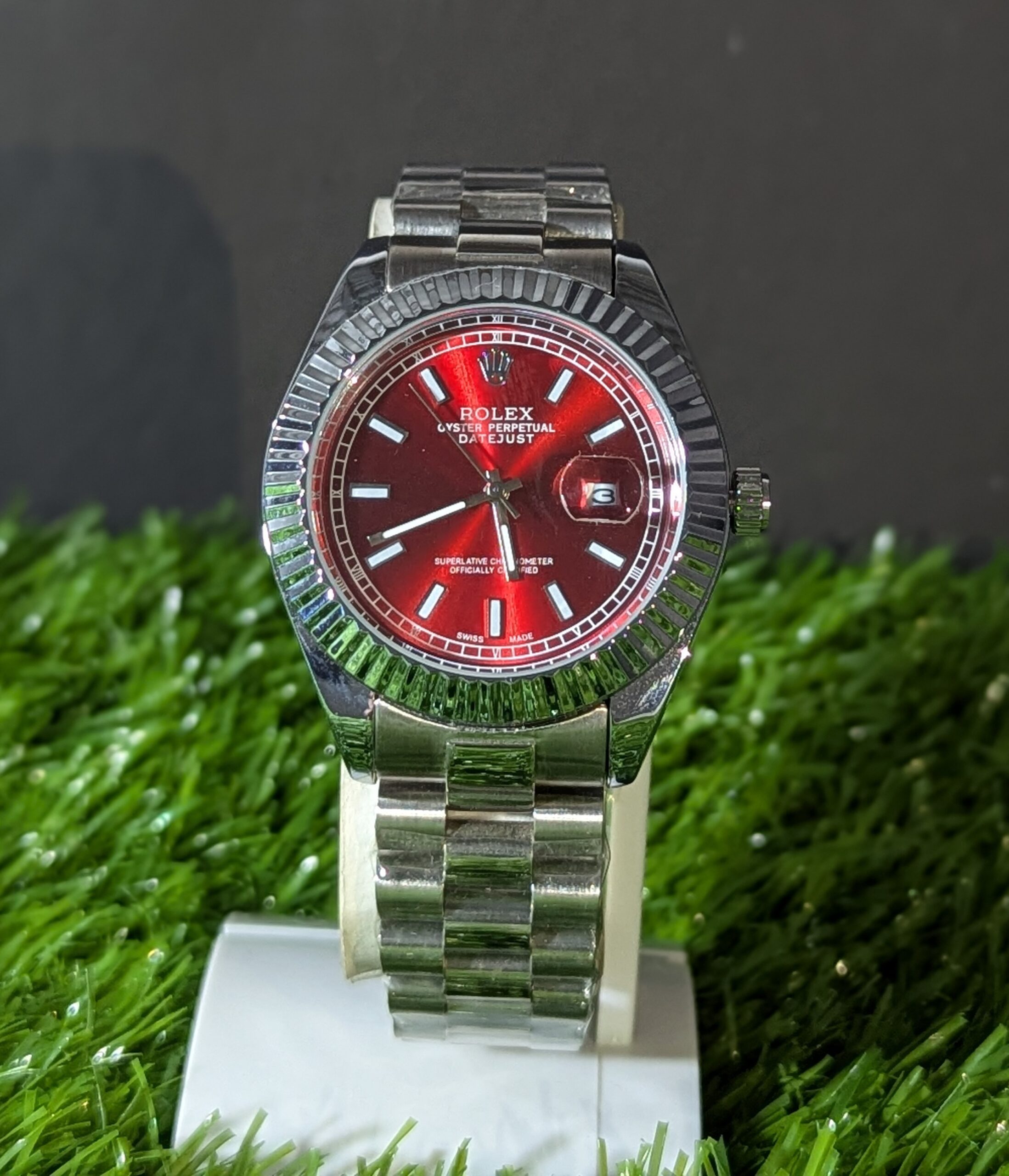 ROLEX Watch Red Sunburst Dial With Oyster Perpetual Datejust & Stainless Steel
