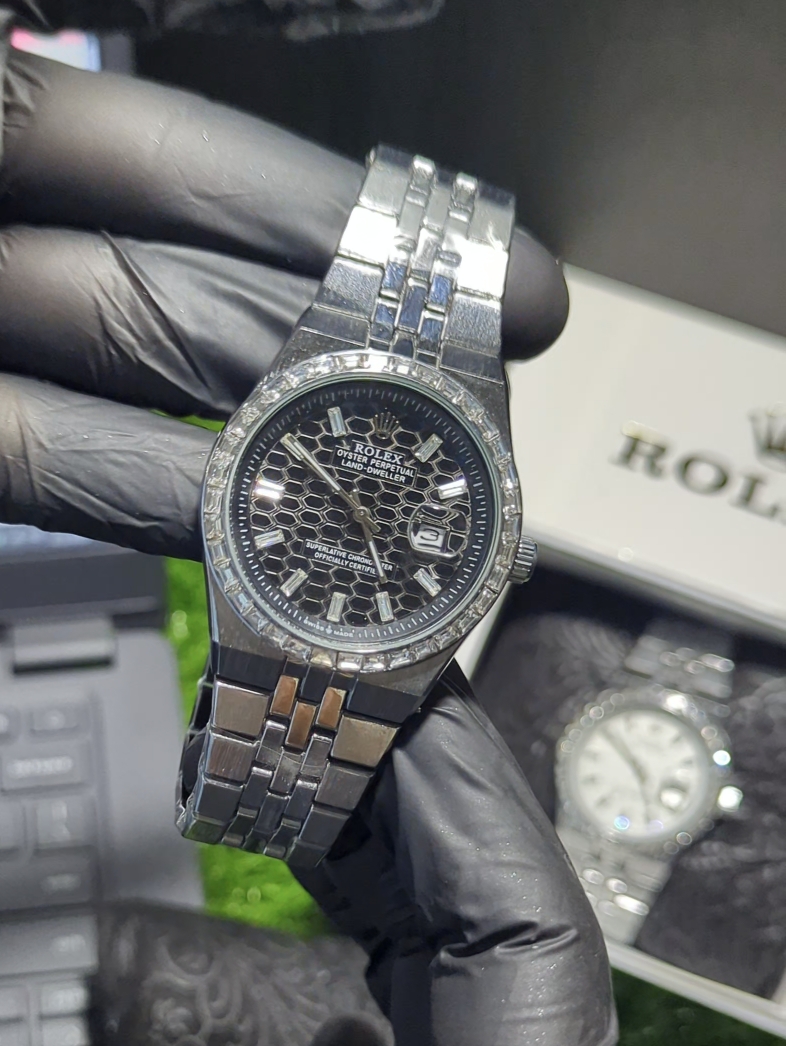 ROLEX Oyster Perpetual Land-Dweller Diamond Bezel – Stainless Steel Luxury Watch (Black Dial) - Image 2