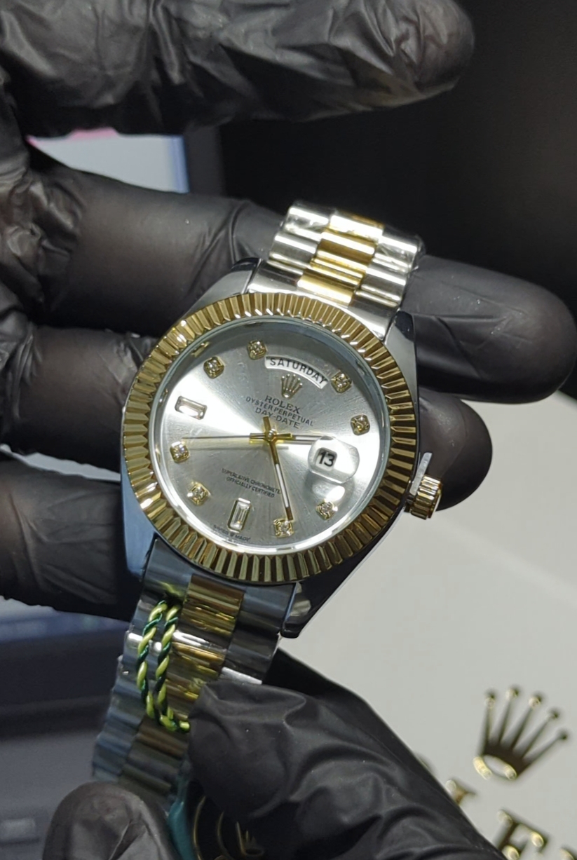 Rolex Luxury Watch Oyster Perpetual Day-Date Two-Tone (Silver Dial, Gold & Stainless Steel)