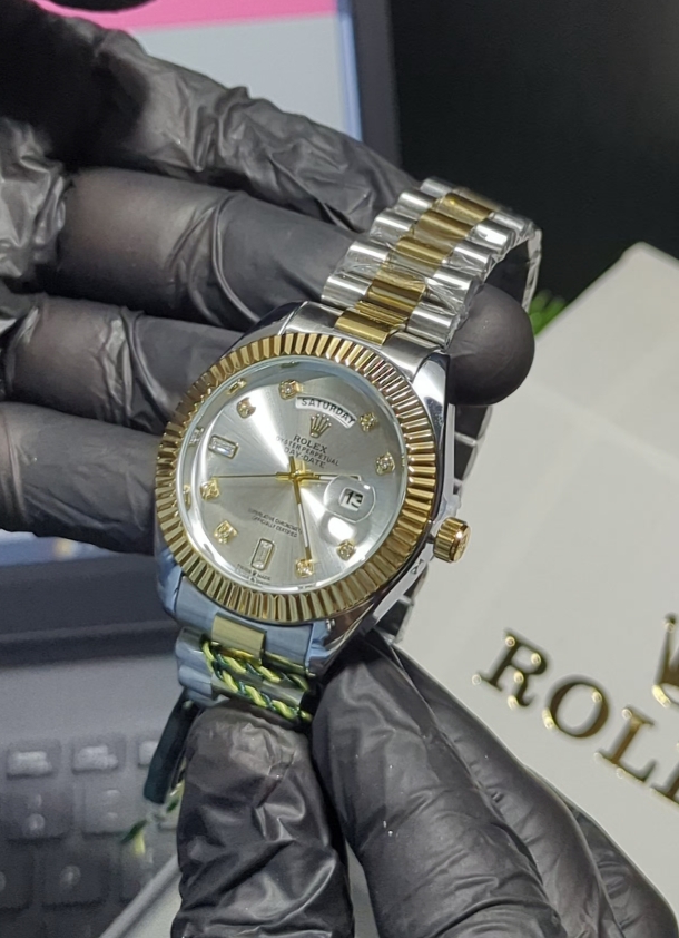 Rolex Luxury Watch Oyster Perpetual Day-Date Two-Tone (Silver Dial, Gold & Stainless Steel) - Image 3
