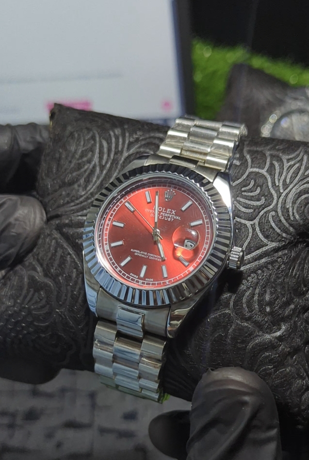 ROLEX Watch Red Sunburst Dial With Oyster Perpetual Datejust & Stainless Steel - Image 5