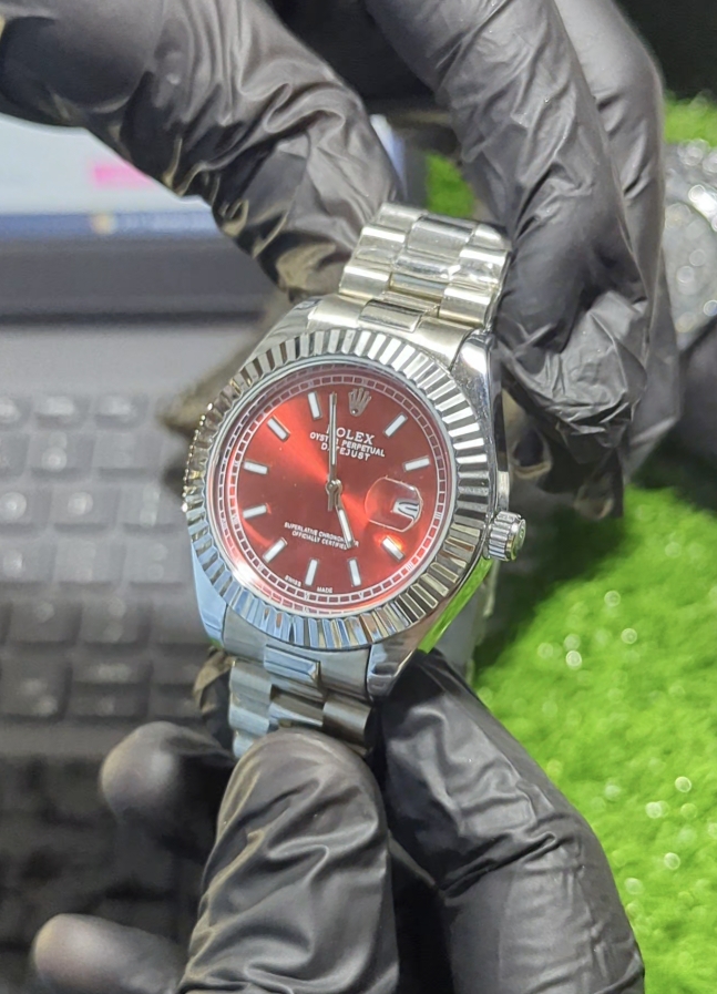 ROLEX Watch Red Sunburst Dial With Oyster Perpetual Datejust & Stainless Steel - Image 6