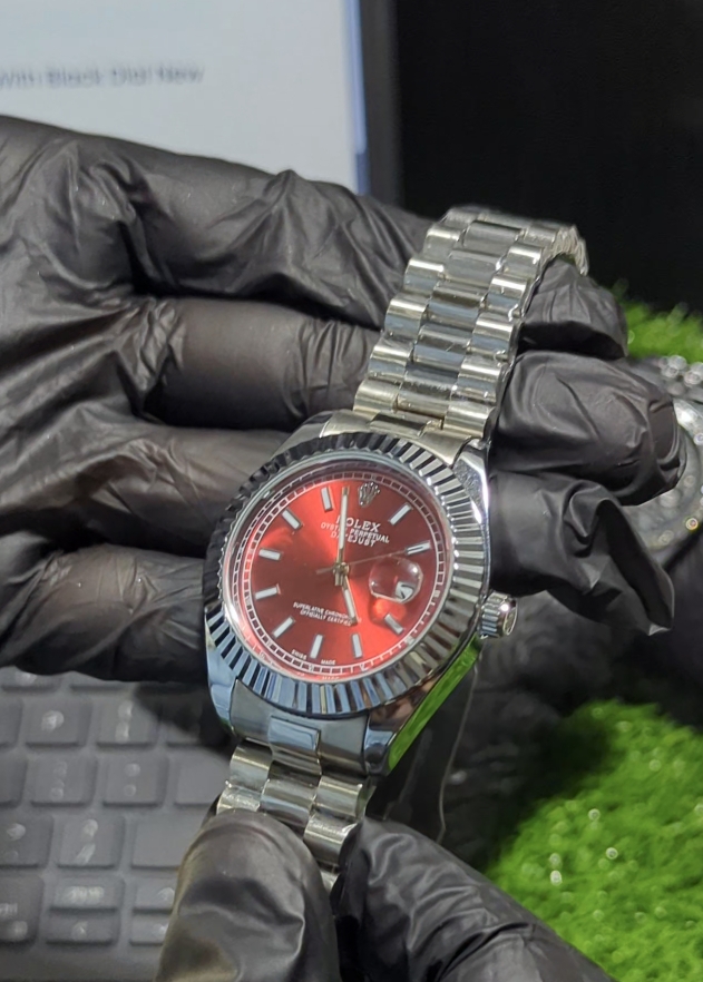 ROLEX Watch Red Sunburst Dial With Oyster Perpetual Datejust & Stainless Steel - Image 4