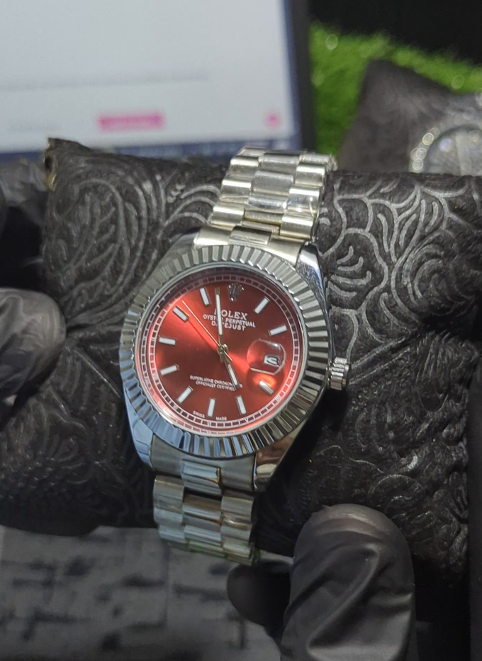 ROLEX Watch Red Sunburst Dial With Oyster Perpetual Datejust & Stainless Steel - Image 2