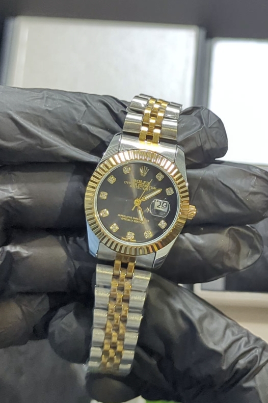 Rolex Women’s Luxury Watch Oyster Perpetual Datejust Two-Tone (Black Dial, Gold & Silver Stainless Steel)